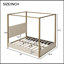 Grand lit plateforme à baldaquin avec tête de lit et structure en métal, beige