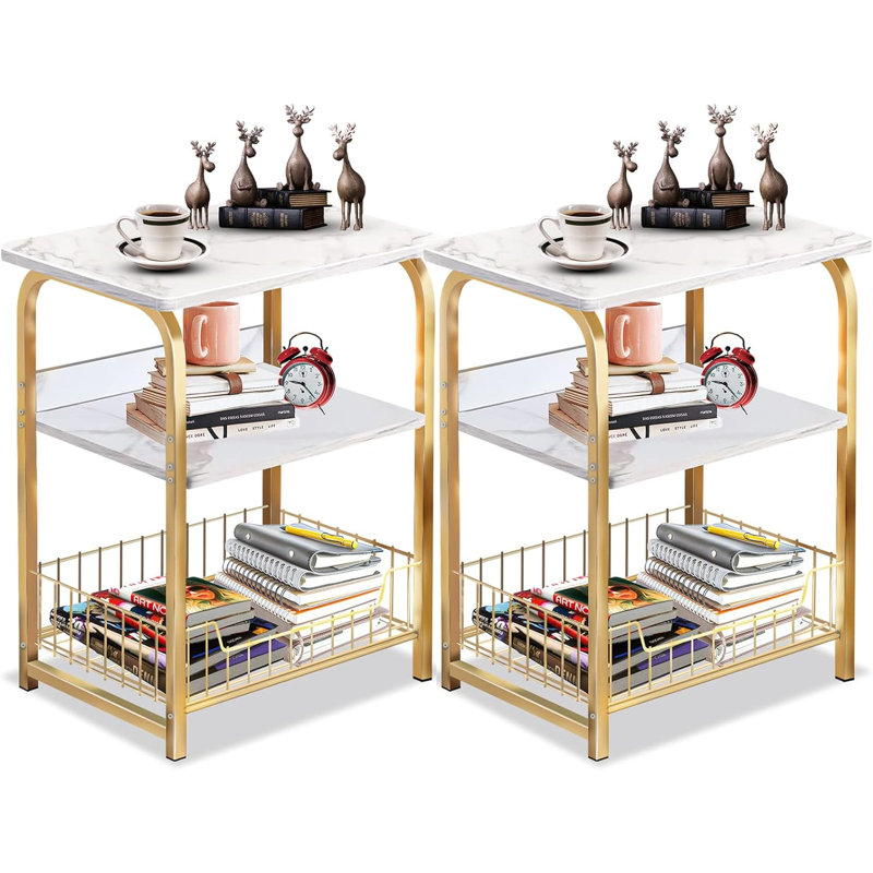 Tahiba End Table, White/Gold