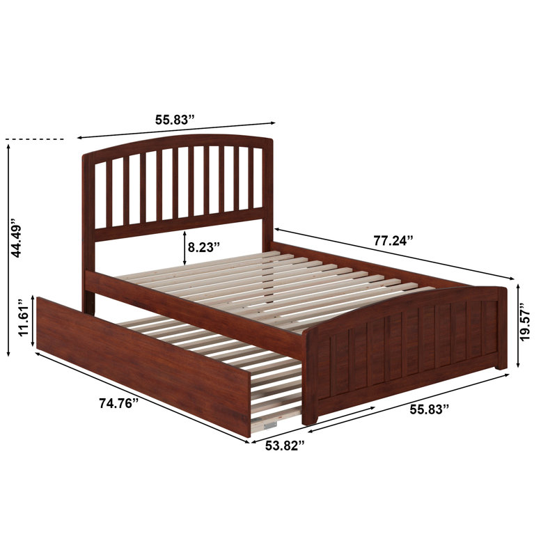 Lit plateforme Bharmal avec pied de lit et gigogne assortis, Double, Noyer
