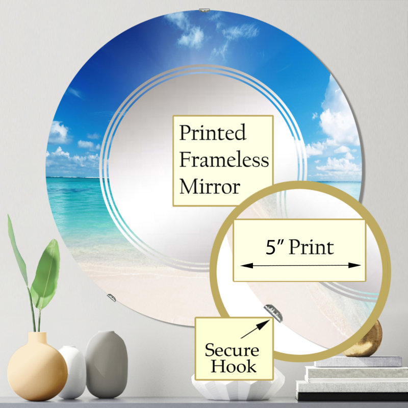 Sable et bleu mer des Caraïbes - Miroir mural nautique et côtier rond, 24 po x 24 po