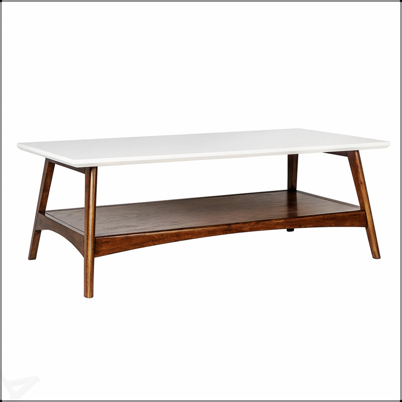 Élégante table basse en bois massif avec tablette de rangement, parfaite pour les espaces de vie modernes et organisés.