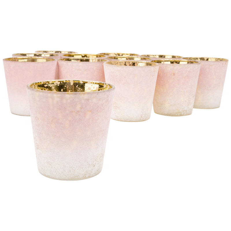 Frosted Glass Tabletop Votive Holder, 3" H x 2.75" W x 2.75'" D, Pink