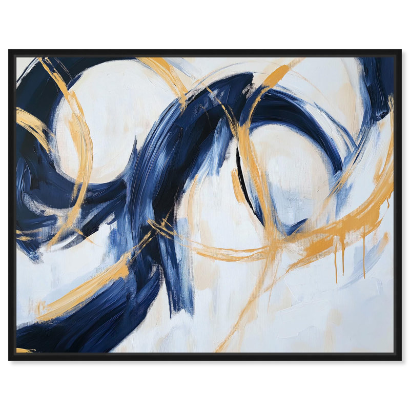 Marine et anneaux I, art abstrait sur toile de luxe, H 25 po x l 31 po, Structure noire