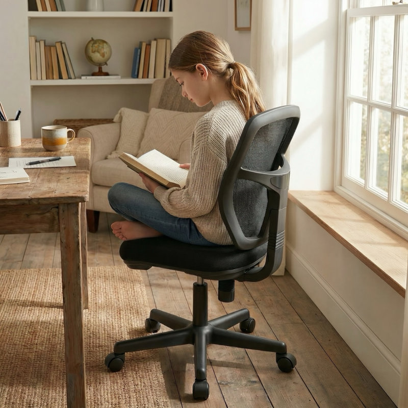 Petite chaise de bureau compacte sans accoudoirs - parfaite pour le bureau à domicile et le bureau d'étude, conception moderne peu encombrante