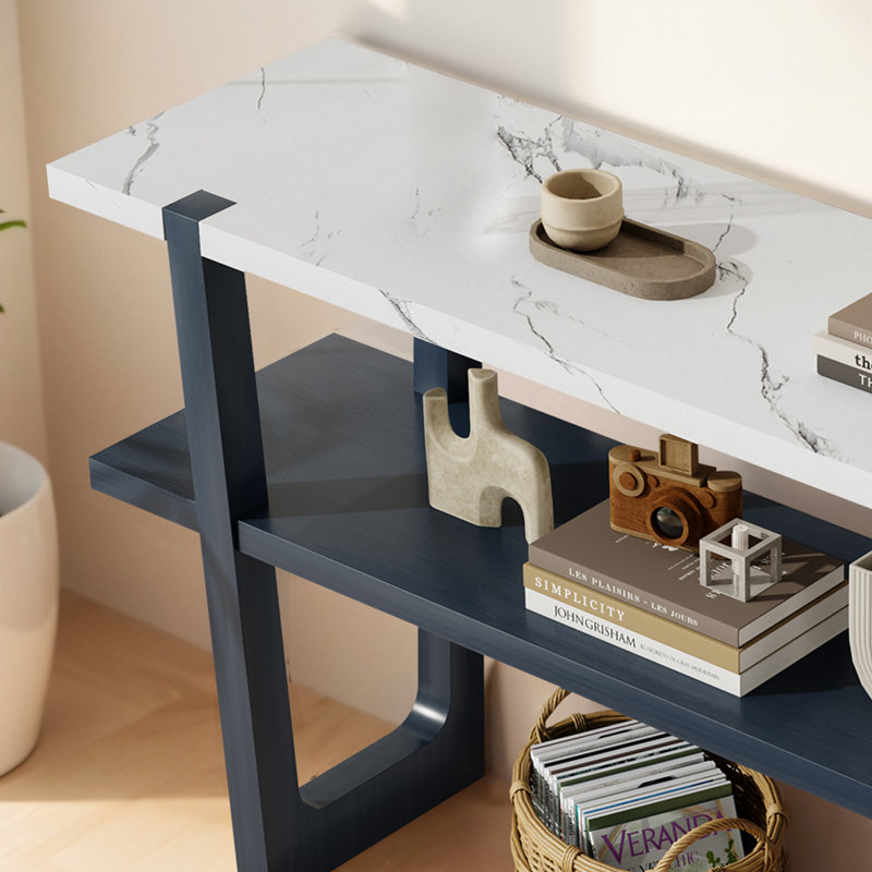 Retro Entryway Table with Open Shelf for Entryway, Navy