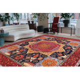 Tapis bleu / rouge / beige en laine noué à la main 9 pi 4 po x 12 pi 3 po Maart