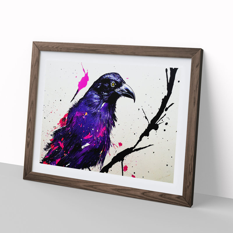 XH1022-7340X Raven Bird Splash Vol.1 Abstract - Single Picture Frame Print, 34cm H x 46cm W x 2cm D, Walnut Framed