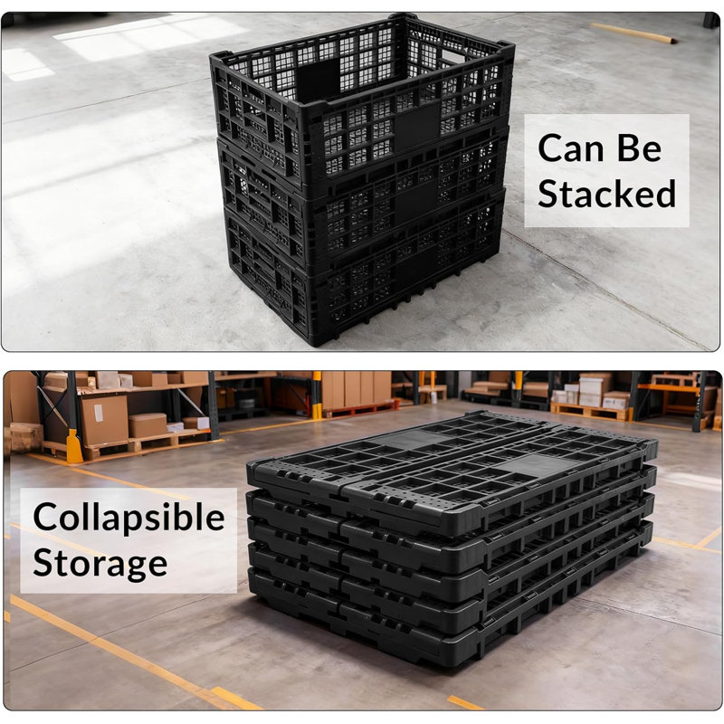 Collapsible Storage Crates, 52 Liter Heavy Duty Foldable Plastic Crates , Storage Baskets and Bins 23.6" L x 15.7" W x 8.6" H Stackable Dairy Milk Crates for Office, Home, Toy Storage