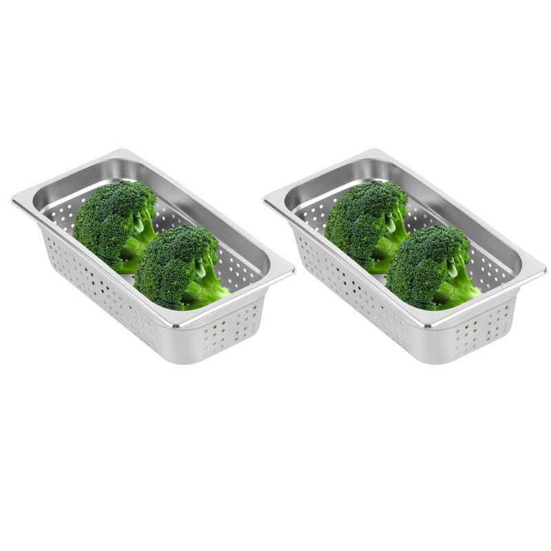 2 Pack 1/3 Size Perforated Stainless Steel Steam Table Pans For Buffet 4" Deep