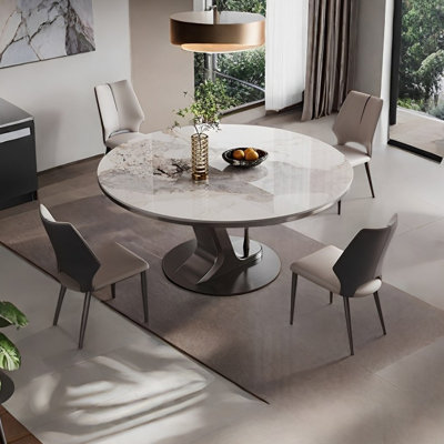 Modern round rock plate dining table and chair set