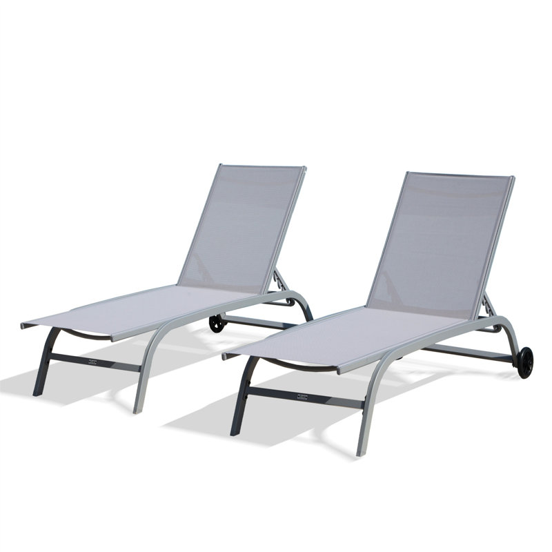 Outdoor Lounge Chairs 2Pcs Grey. 5 Adjustable Levels, Rust- Aluminium, Fabric, Wheels For Mobility, Easy Installation 2 In Extra-Wide Seats, Position , Aluminium Construction, Convenience