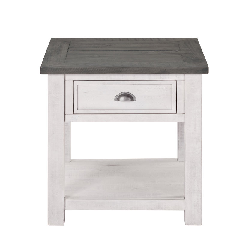 Table de bout avec rangement Holliman, Blanc / Gris