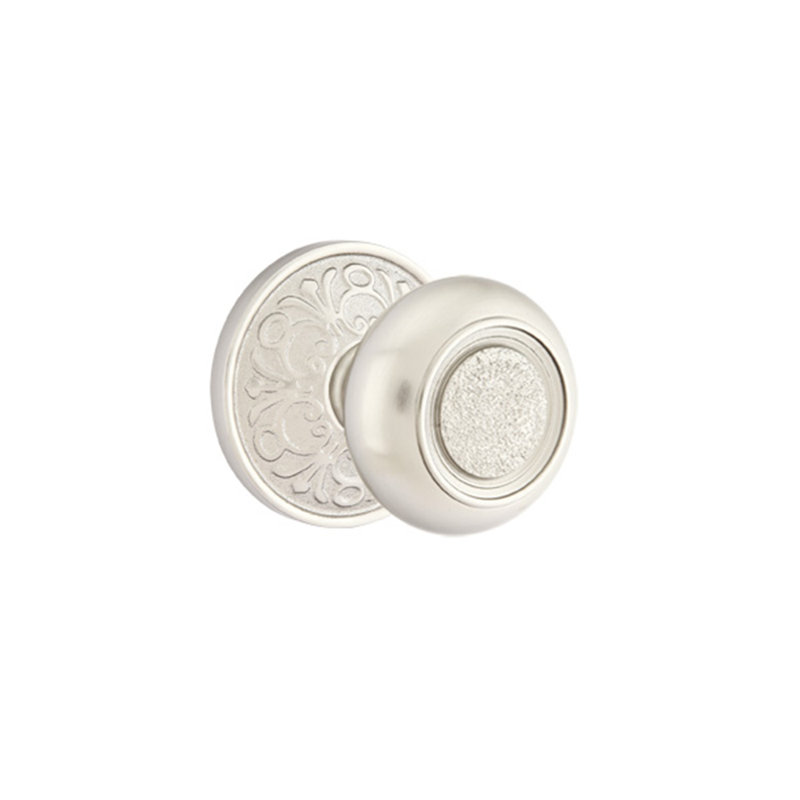 Ensemble de faux boutons Emtek avec rosette Lancaster et bouton Belmont, Nickel satiné