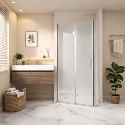 36 inch x 72 inch Chrome Tempered Glass Bifold Shower Door with Explosion Proof Film