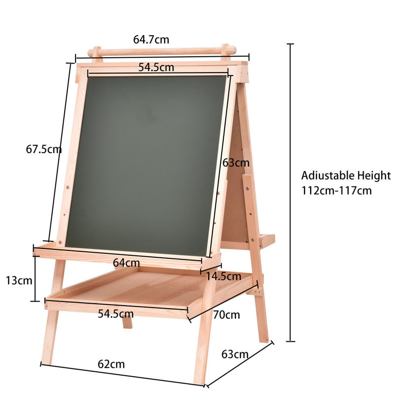2 in 1 Kids Easel Adjustable Art Free-Standing Chalkboard 122cm H x 61cm W