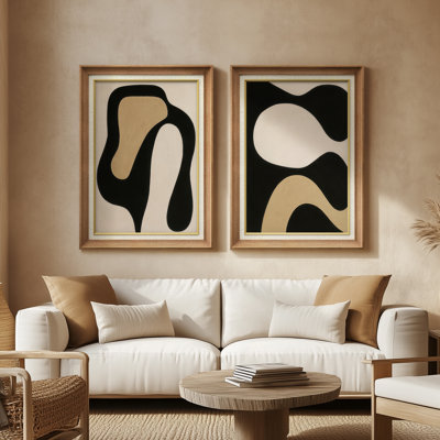 «Neutre Neutre, formes fluides et contemporaines», ensemble de 2 reproductions d'art encadrées de qualité supérieure sur papier 26 po x 36 po