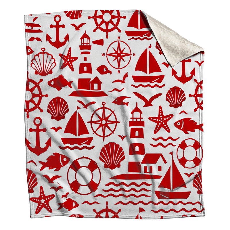 Couvertures d'icônes nautiques rouges, 50in W x 60in H