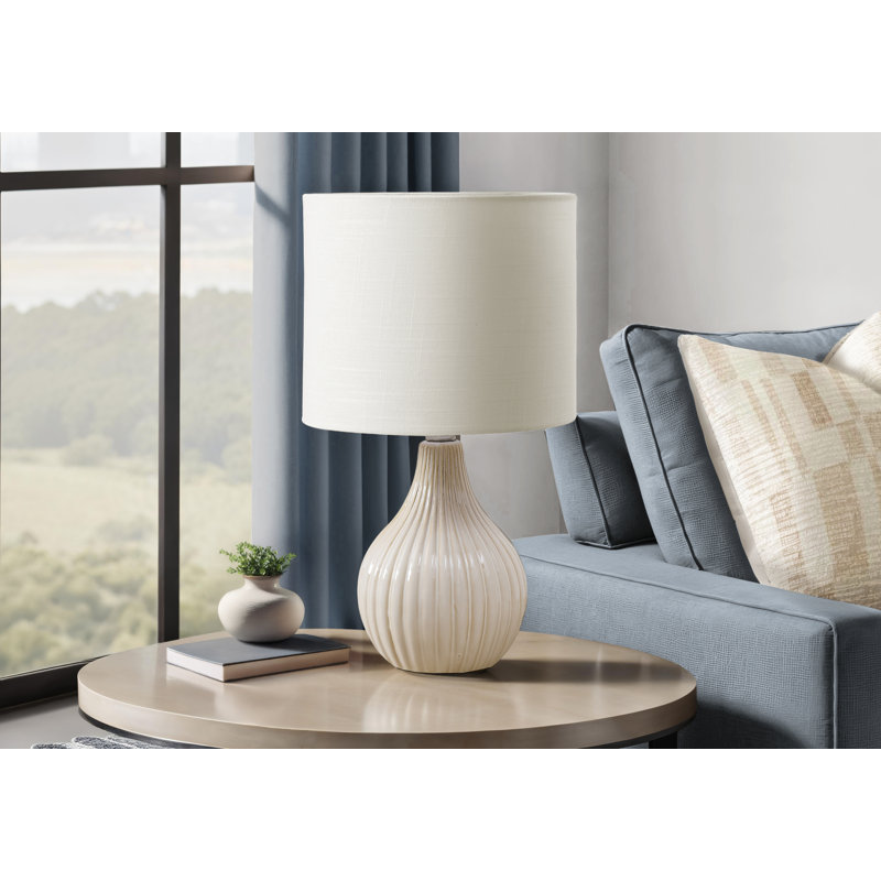 Lighting, H 17 po, lampe de table, céramique, abat-jour ivoire / crème, contemporain, moderne, Beige