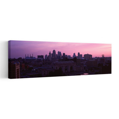 Union Station At Sunset With City Skyline In Background Kansas City Missouri USA by Dan Merkel - Wrapped Canvas Panoramic Print