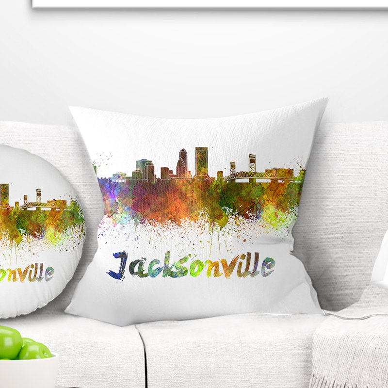 Coussin Jacksonville Skyline - Cityscape, 18 po x 18 po, Coussin décoratif