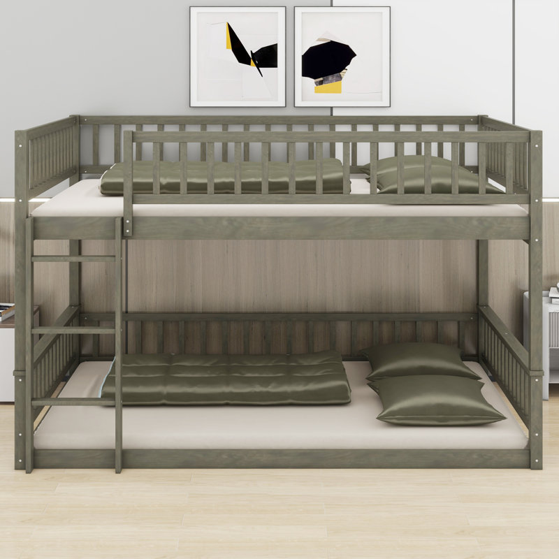 Modern Bunk Bed with Convenient Ladder and Safety Guardrails, Gray