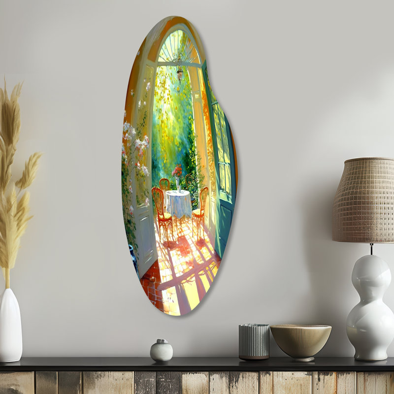 «Sunlight Bliss At The Cottage I» - art mural asymétrique en métal Lake House Cottage, H 38 po x l 15 po