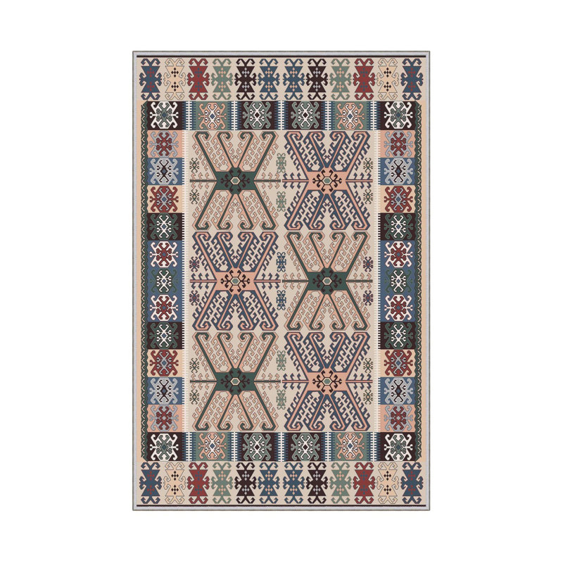 Tapis en polyester tissé à plat de style sud-ouest Reyer en ivoire / vert / bleu, Rectangle 3 pi 3 po x 4 pi 11 po