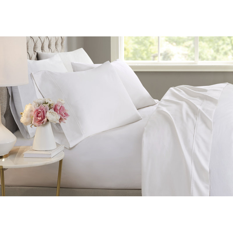 Ensemble de draps pour grand lit 4 pièces en mélange de coton rafraîchissant 600TC, literie à poches profondes blanches pour dormeurs chauds, chambre à coucher