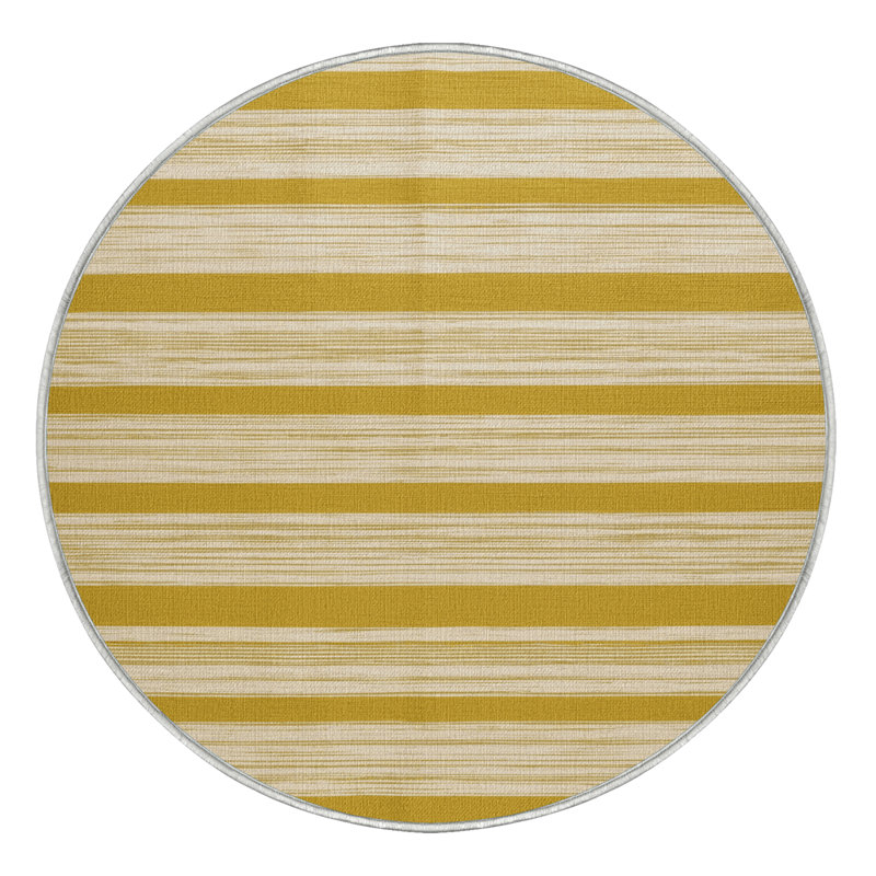 Tapis beige à rayures horizontales lavable à la machine, Rond 5 pi