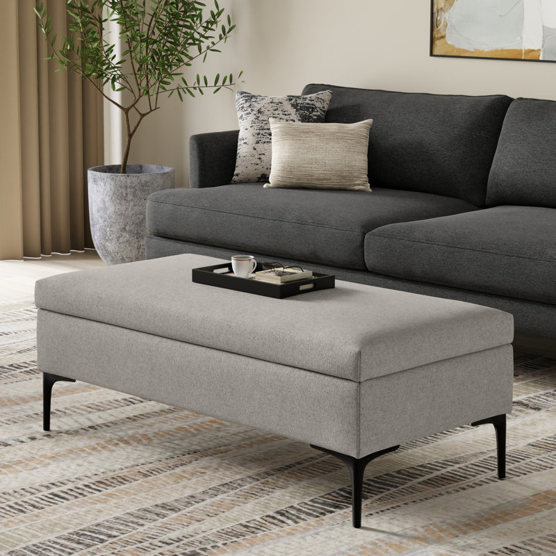 Rebecca 48"W Upholstered Coffee Table Storage Ottoman with Lift-Top Lid and Metal Legs