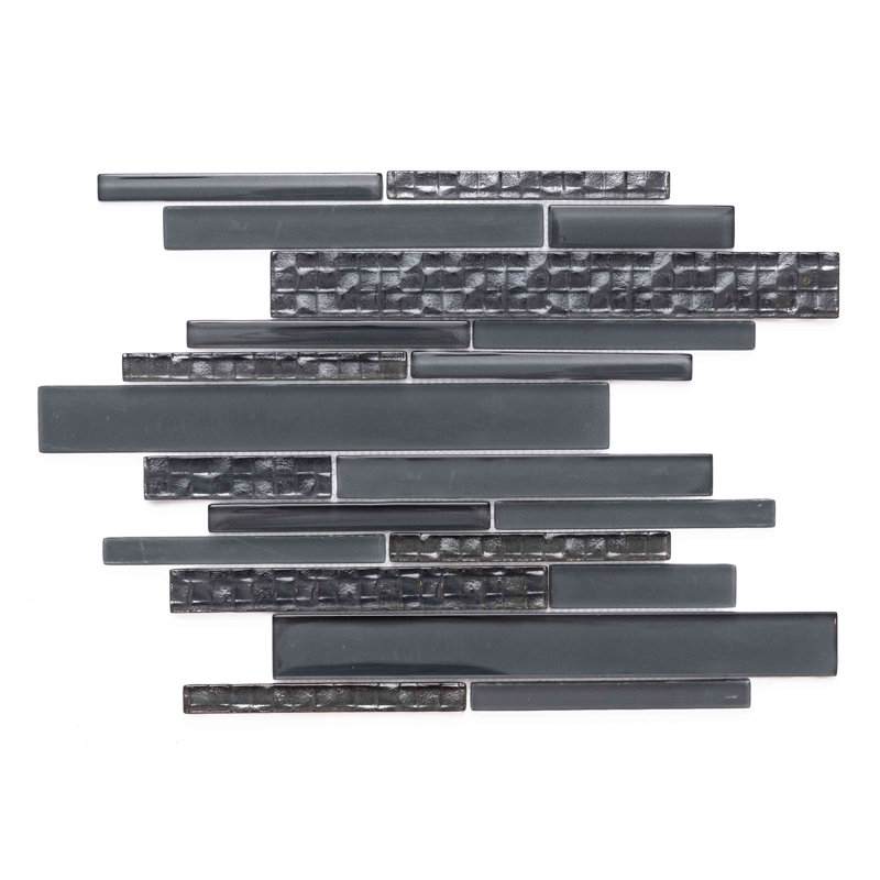 Karma Straight Edge Glass Mosaic Sheet Tile, Dark Gray