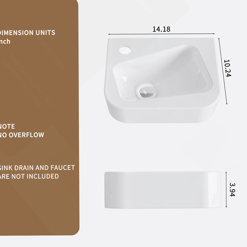 Wall Mounted Bathroom Sink, Rectangle Vessel Sink For Small Bathroom