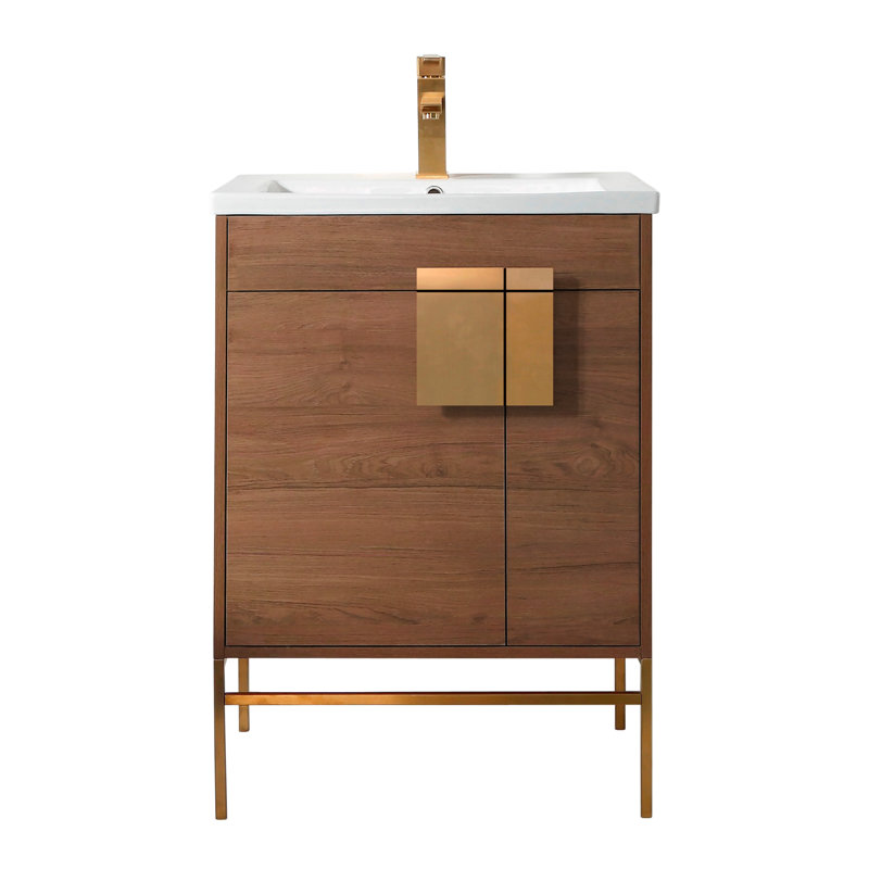 Ensemble de meuble-lavabo simple 24 po Maisie, Laiton satiné, Noyer épicé