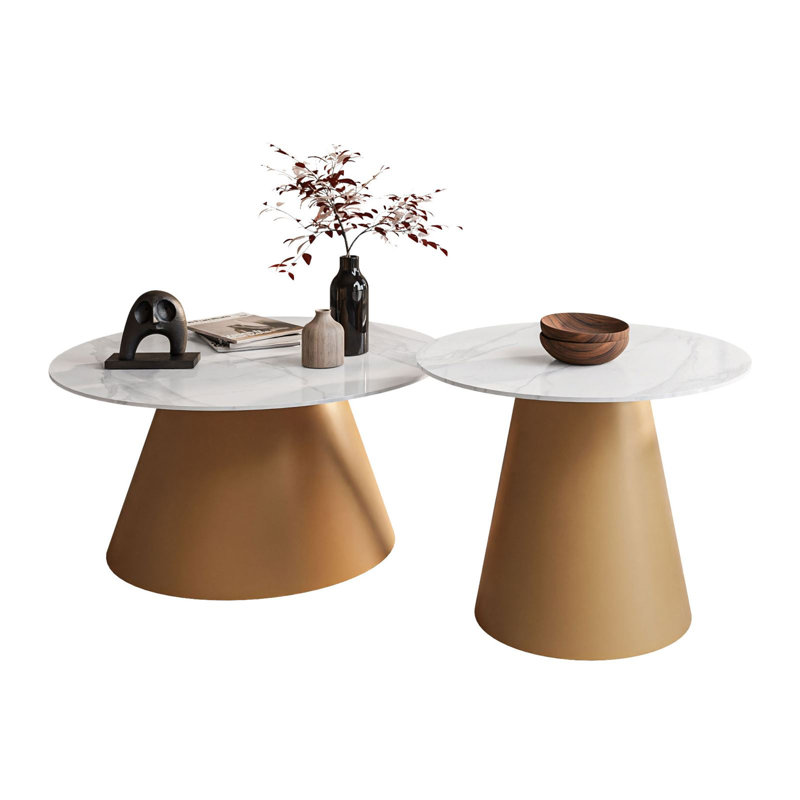 Huseman 2In1 Round Coffee Table CARTELLE White High Gloss, Gold