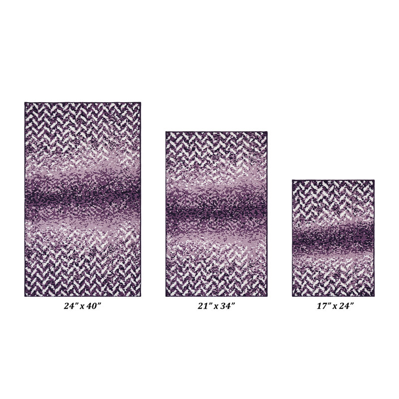 Tapis pour salle de bain Makayley, Mauve, Ensemble de 3 pièces (17 po x 24 po | 21 po x 34 