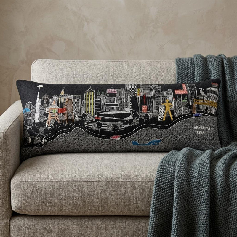 Coussin lombaire 14 po x 35 po gris foncé et blanc Tulsa, Gris, 14 po x 35 po