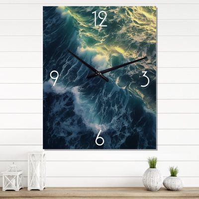 Aerial View Photograph Turquoise Waves Breaking V - Coastal Waves Very Large Wall Clocks