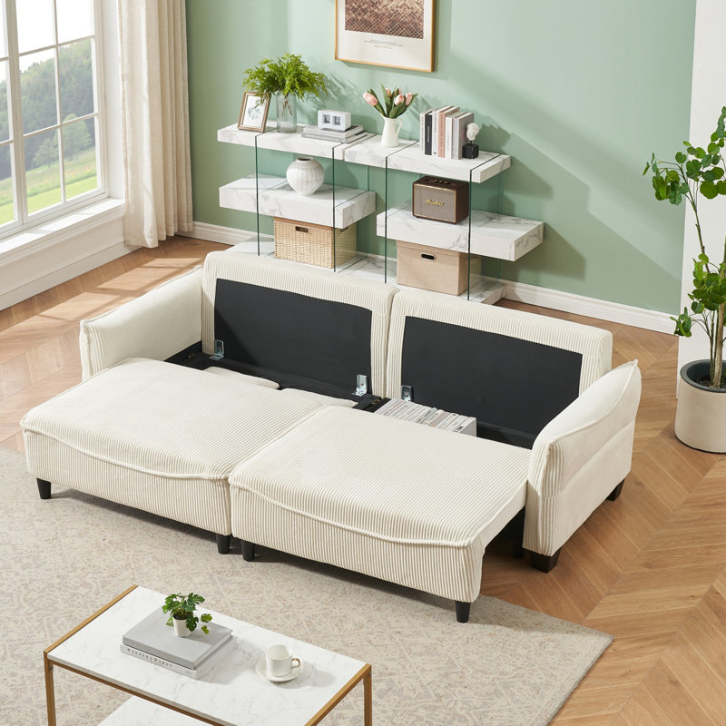 Canapé Trinety, Velours côtelé beige