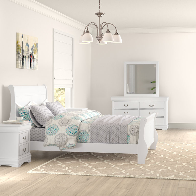 Aberdeen 5-Piece Bedroom Set, King, White, 5 Pcs: Bed, 2 Nightstands, Dresser, Mirror