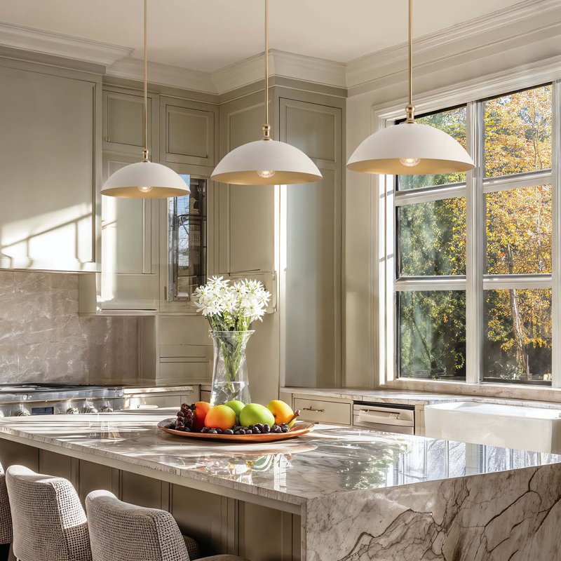 Eliza Modern Pendant Light – 18" Metal Gold, Ivory White Dome 1-Light Hardwired Dimmable Light Fixture for Kitchen Island or Dining Room in Mid-Century Modern, Scandinavian, and Contemporary Style