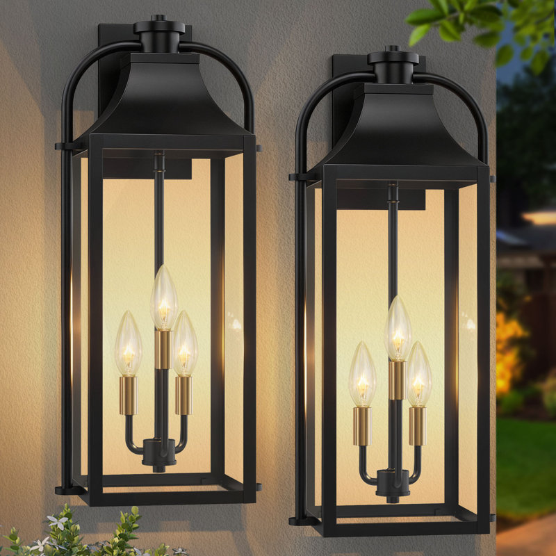 3-Light 24" Large Outdoor Wall Lantern, Modern Farmhouse Exterior Sconce, 3 Lights, 23.5" H x 10.25" W x 8.6" D