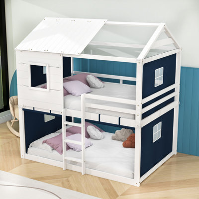 Wood House Bed With Tent And Ladder