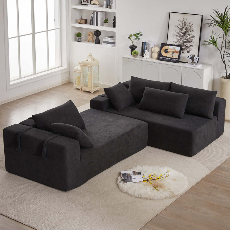 Shetti Boneless 108-inch Chenille Modular L-Shaped Sectional Sofa, Right Hand Facing, Black Chenille