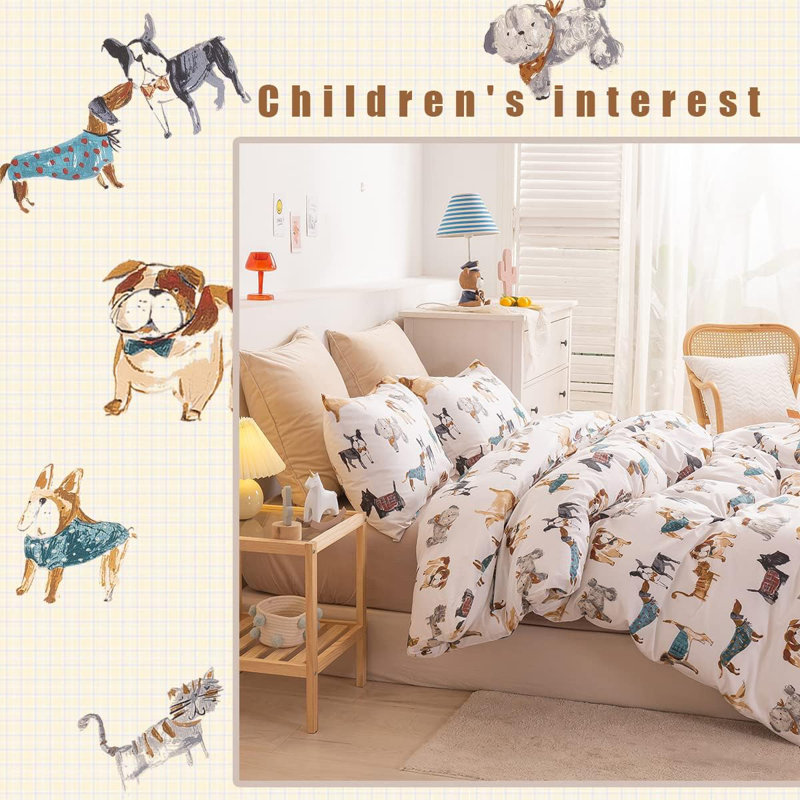 Nillie Bedding, Housse de couette pour lit simple + 1 taie d'oreil, White Animal Print