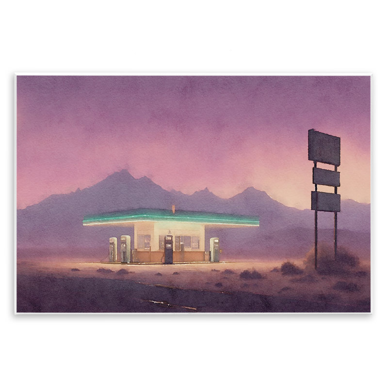  «Desert Gas Station», art mural sur bois par Noah Bay, H 10 po x l 15 po