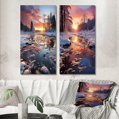 «Winter Sunset Snowfall», 2 pièces sur toile