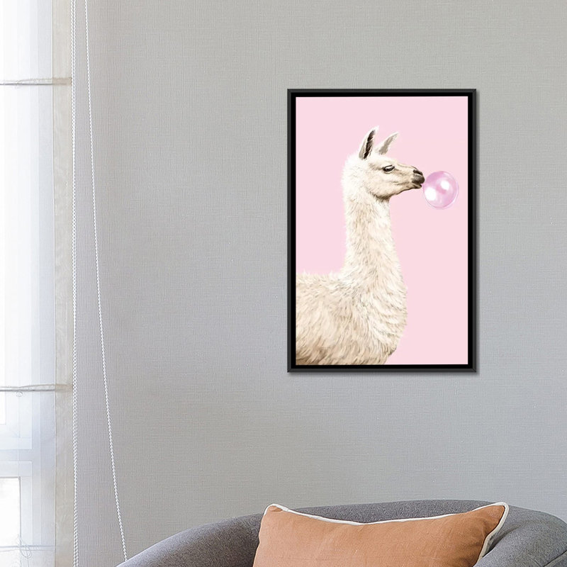 Art gomme à bulles ludique llama, H 26 po x l 18 po x P 1,5 po, Toile avec cadre noir