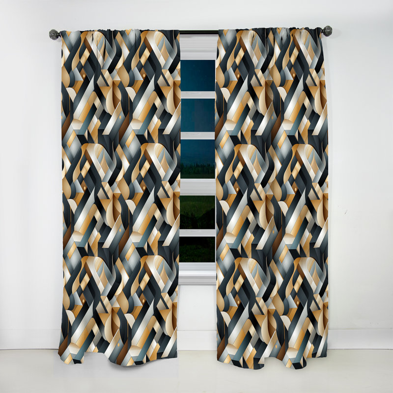 Motif géométrique doré et gris - rideau obscurcissant géométrique abstrait - 1 panneau, L 52 po x L 63 po