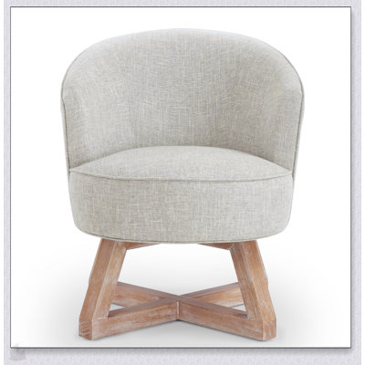 Classic Linen Swivel Chair With Solid Wood Base, 360° Rotation For Living Room, Bedroom, And Office Comfort