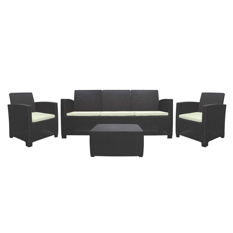 Ensemble de conversation pour canapé 5 personnes - 4 pièces avec coussins espresso, Espresso, 4 Pieces: Sofa, Table, 2 Chairs